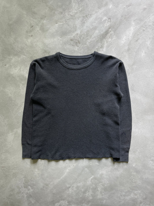 Sun Faded Black Cropped Thermal Long Sleeve Shirt - 00s - M