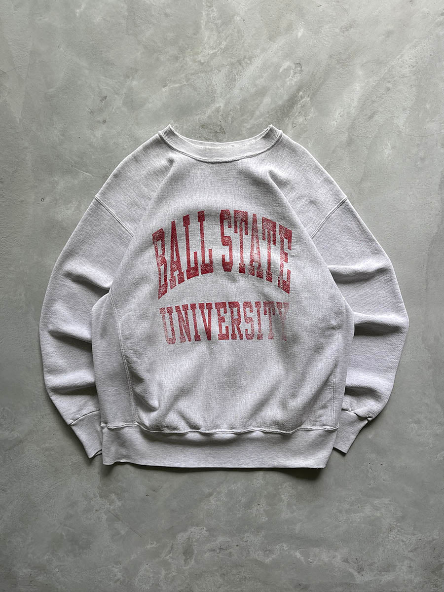 Heather Grey Ball State University Reverse Weave Sweatshirt - 90s - XL