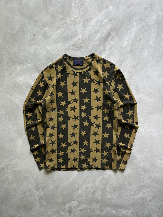 Tripp Man NYC All-Over Star Long Sleeve Shirt - 90s - M - Olive Green